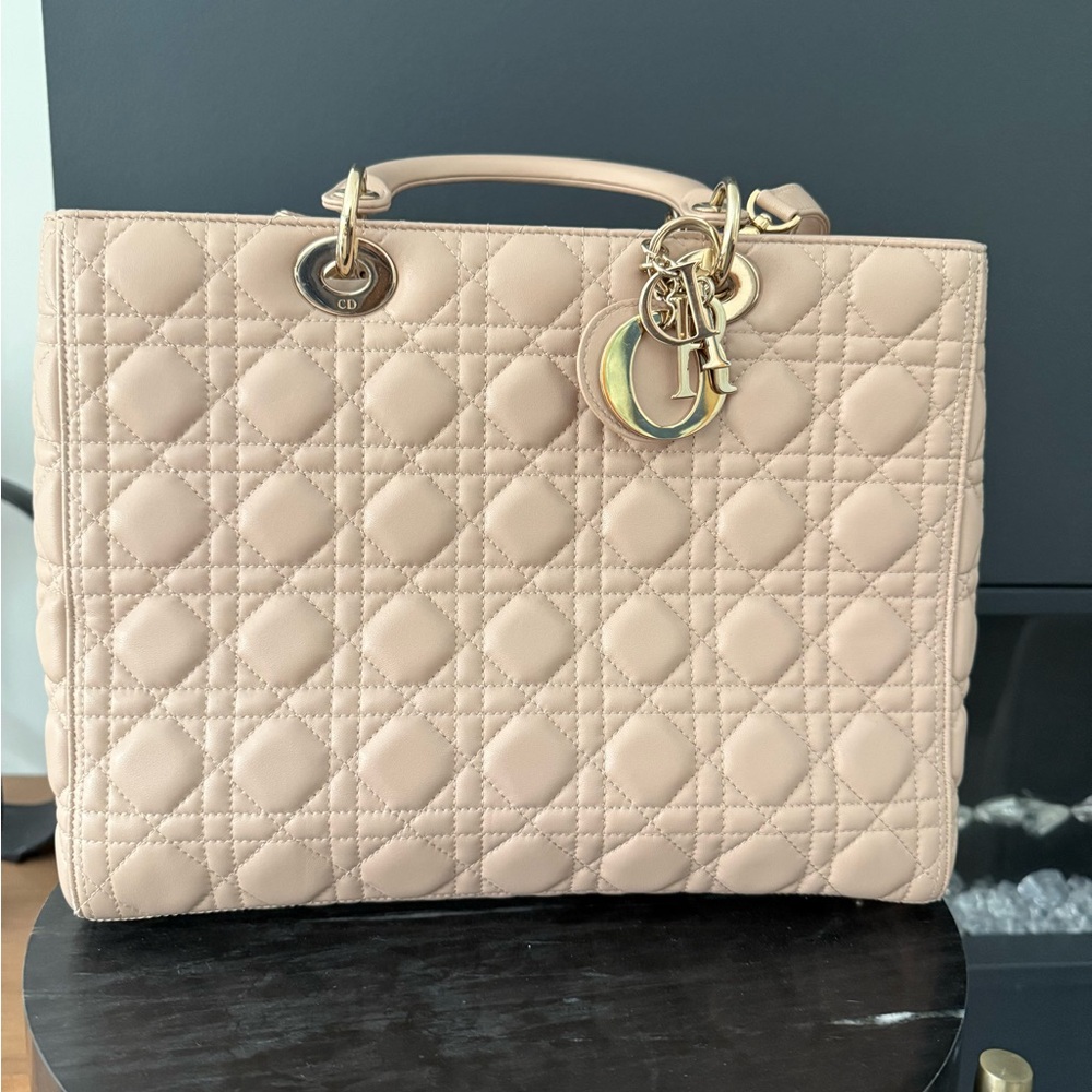 Lady Dior Nude Quilted Tote with Gold Accents. Size Large